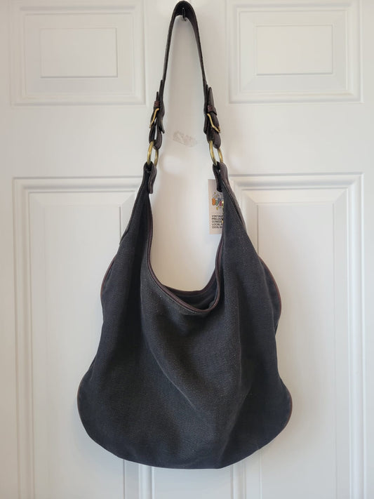 Vintage late 90s Delfino black canvas and leather bag
