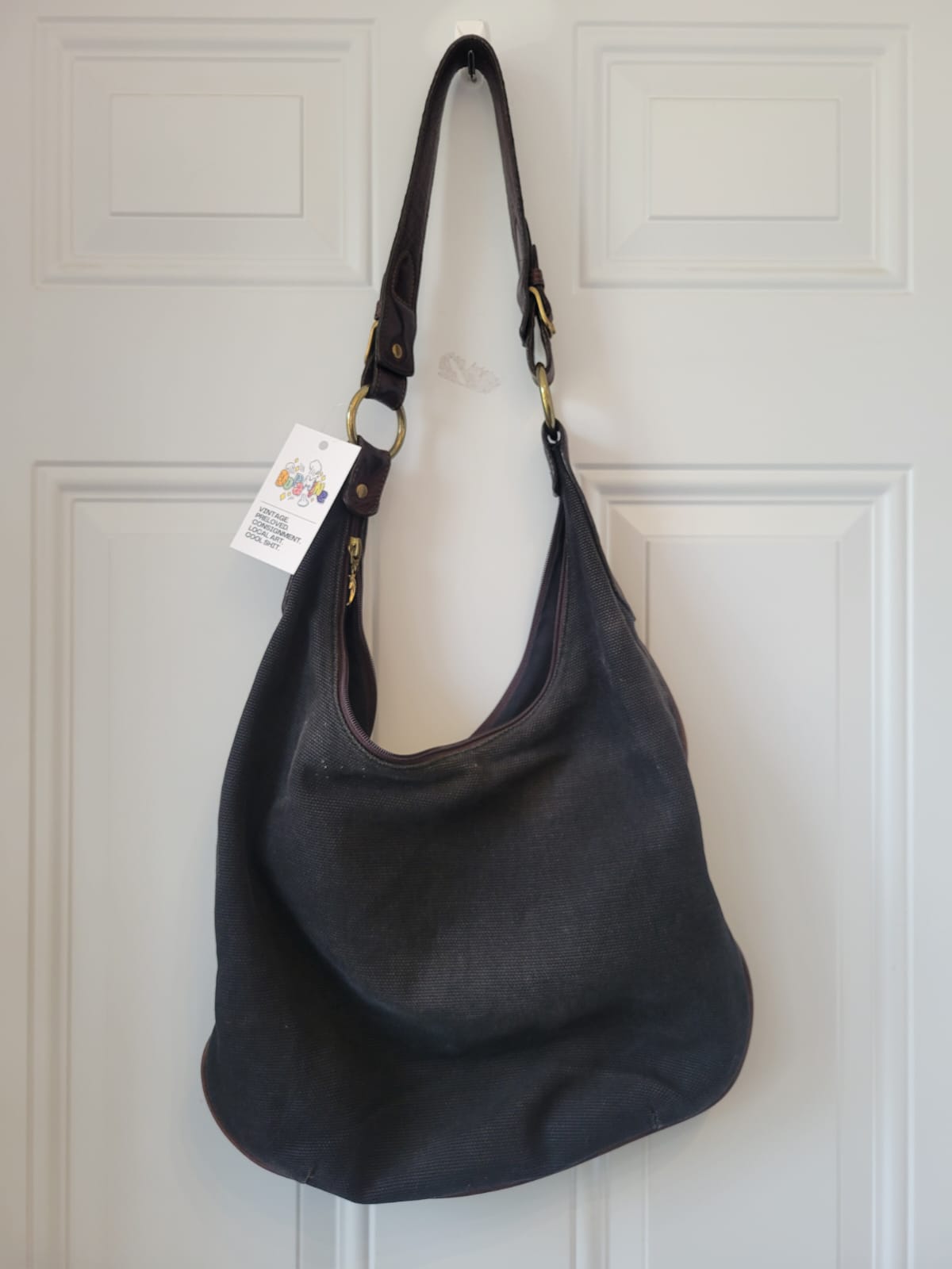 Vintage late 90s Delfino black canvas and leather bag