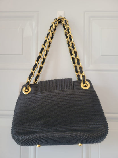 Vintage Y2K Eric Javits black Squishee straw shoulder bag