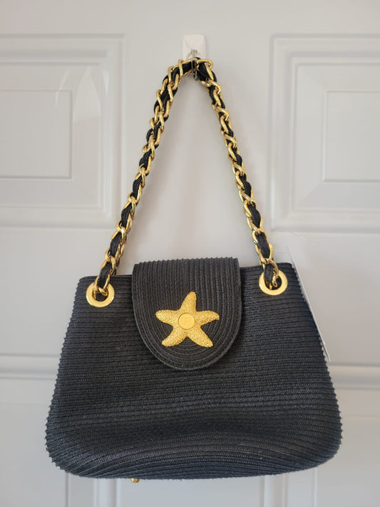 Vintage Y2K Eric Javits black Squishee straw shoulder bag