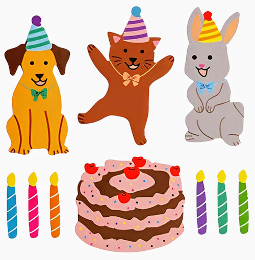 Planche d'autocollants brillants "Animaux d'anniversaire"