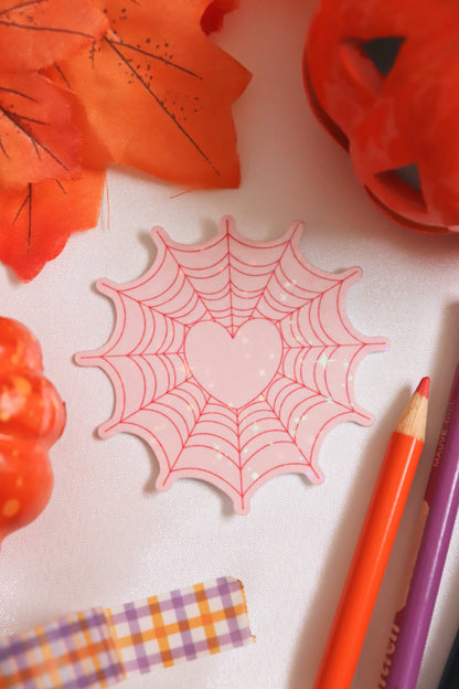 Spiderweb Heart | Glossy Holographic Vinyl Sticker