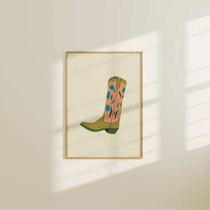 Western Floral Cowboy Boot Art Print