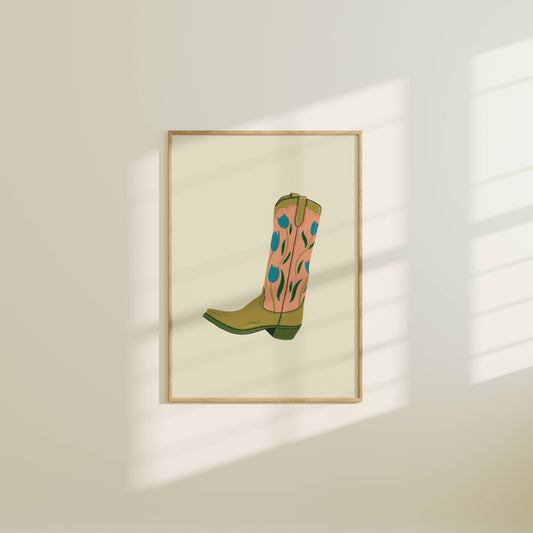 Western Floral Cowboy Boot Art Print