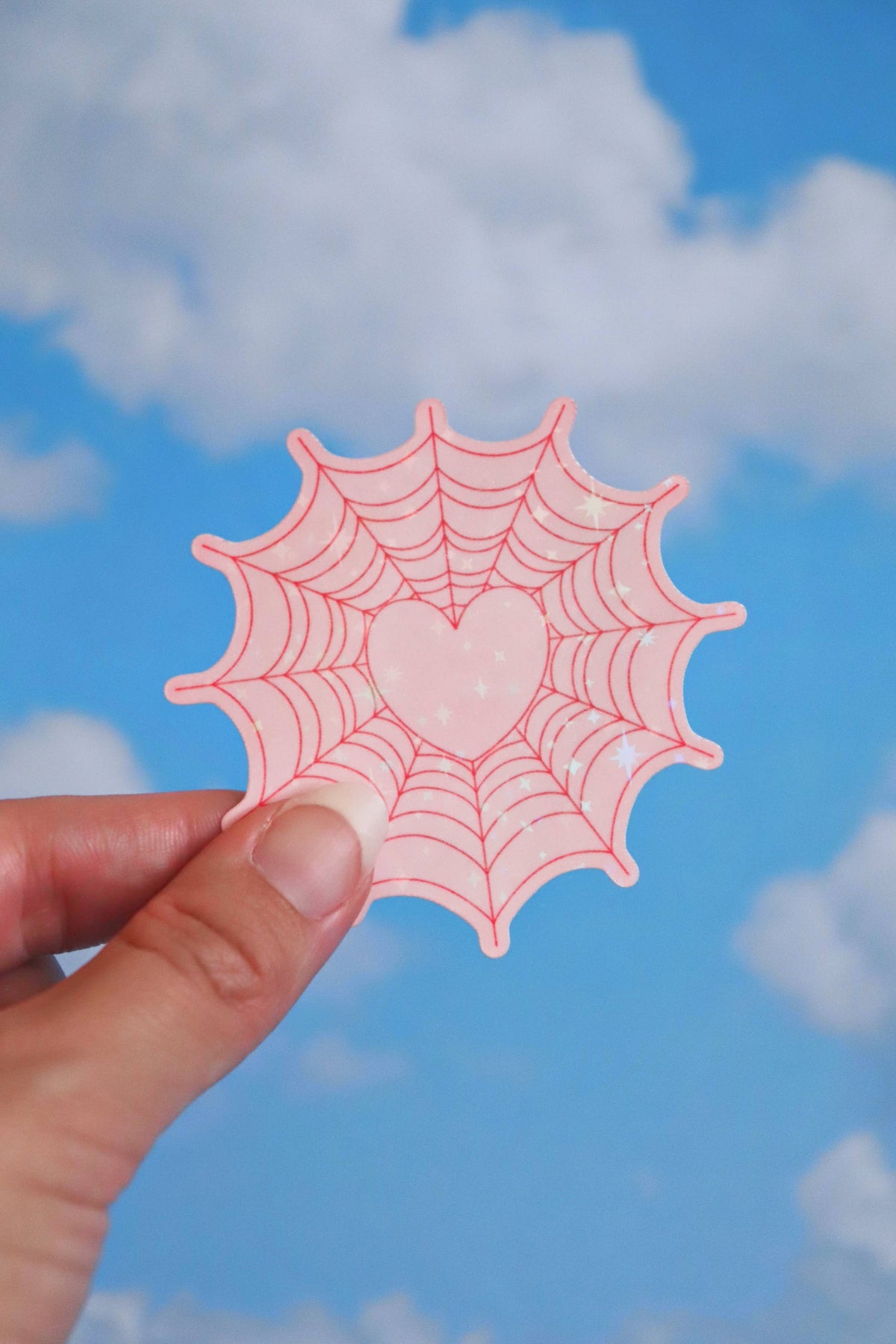 Spiderweb Heart | Glossy Holographic Vinyl Sticker