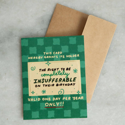 Insufferable Birthday - Punch-Out Novelty Card