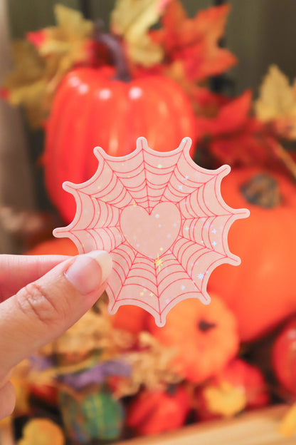 Spiderweb Heart | Glossy Holographic Vinyl Sticker