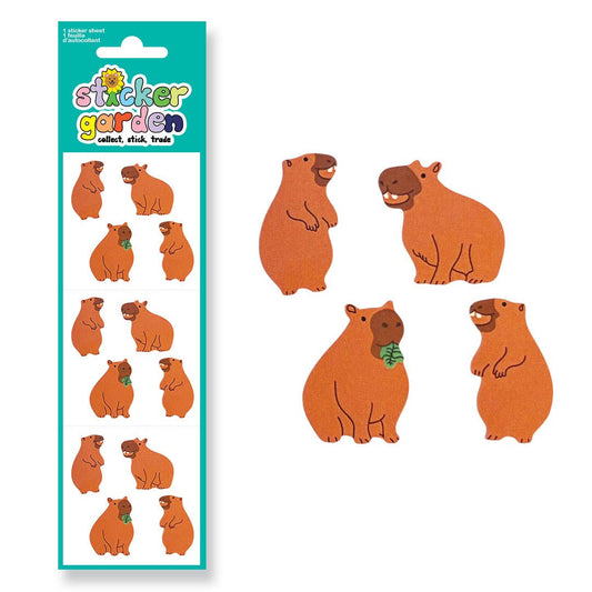 Glossy Capybara Stickers Sheet Vintage Inspired